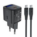 Acefast A113 20W GaN-oplader med USB-C-kabel - sort