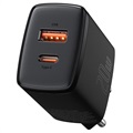 Baseus Compact Oplader 20W - USB-C PD3.0, USB QC3.0 - Sort