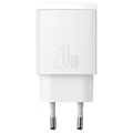 Baseus Compact Oplader 20W - USB-C PD3.0, USB QC3.0 (Open Box - Bulk Tilfredsstillelse) - Hvid