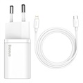 Baseus Super Si Hurtig Oplader med USB-C / Lightning Kabel - 20W - Hvid