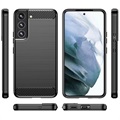 Samsung Galaxy S22 5G Børstet TPU Cover - Karbonfiber - Sort