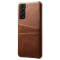 Samsung Galaxy S22 5G KSQ Belagt Plastikcover med Kortlommer - Brun