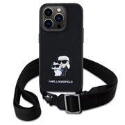 iPhone 15 Pro Max Karl Lagerfeld Saffiano Crossbody Metal Karl & Choupette Cover - Sort