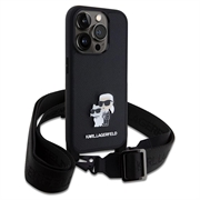 iPhone 15 Pro Max Karl Lagerfeld Saffiano Crossbody Metal Karl & Choupette Cover - Sort