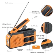 Multifunktionel solcelle håndsving nødradio m. SOS, powerbank og lommelygte HY-068