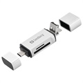 Sandberg SD / MicroSD Kortlæser - USB-A / USB-C / MicroUSB - Sølv