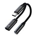 TIANSTON T31 Til iPhone 15 Type-C han til 3,5 mm + Type-C hun hovedtelefonadapter Splitterkabel