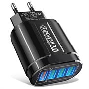 Universal 4-Port Hurtig Oplader USB Power Adapter - 48W - Sort