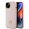 iPhone 15 Guess 4G Rhinestone Metal Logo Flydende Silikoneetui - Pink