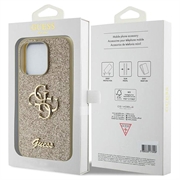 iPhone 15 Pro Guess Fixed Glitter 4G Metal Logo Cover - Guld