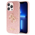 iPhone 15 Pro Guess Fixed Glitter 4G Metal Logo Cover - Pink